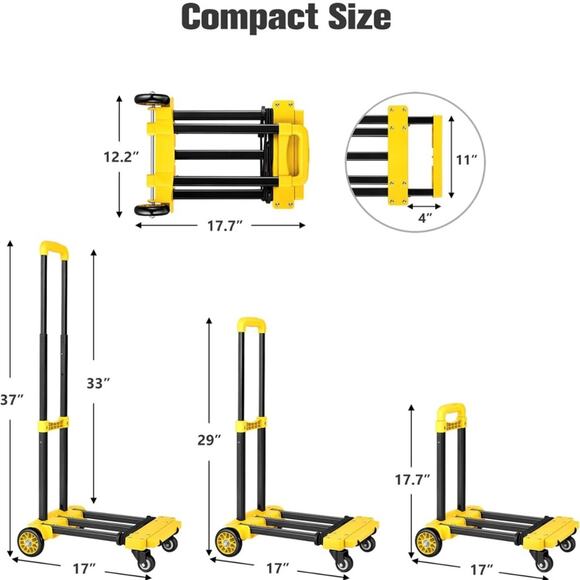 Folding Hand Truck, 290 lbs Heavy Duty Dolly Cart Solid Moving Utility Cart - Picture 2 of 6